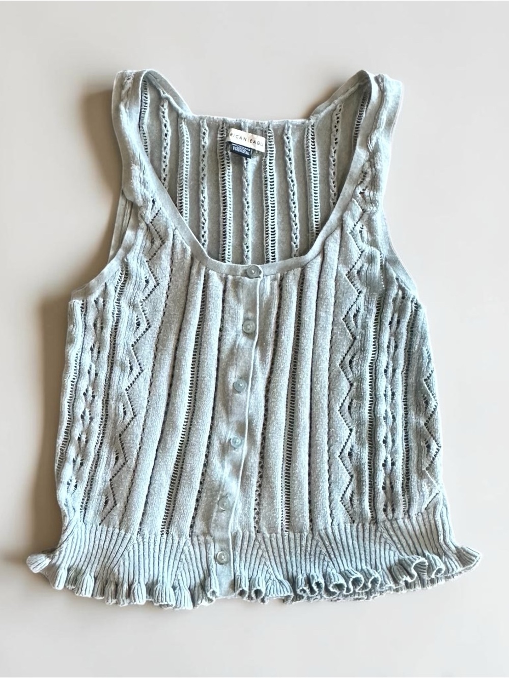 American Eagle Outfitters Pale Blue Knit Button-Front Tank